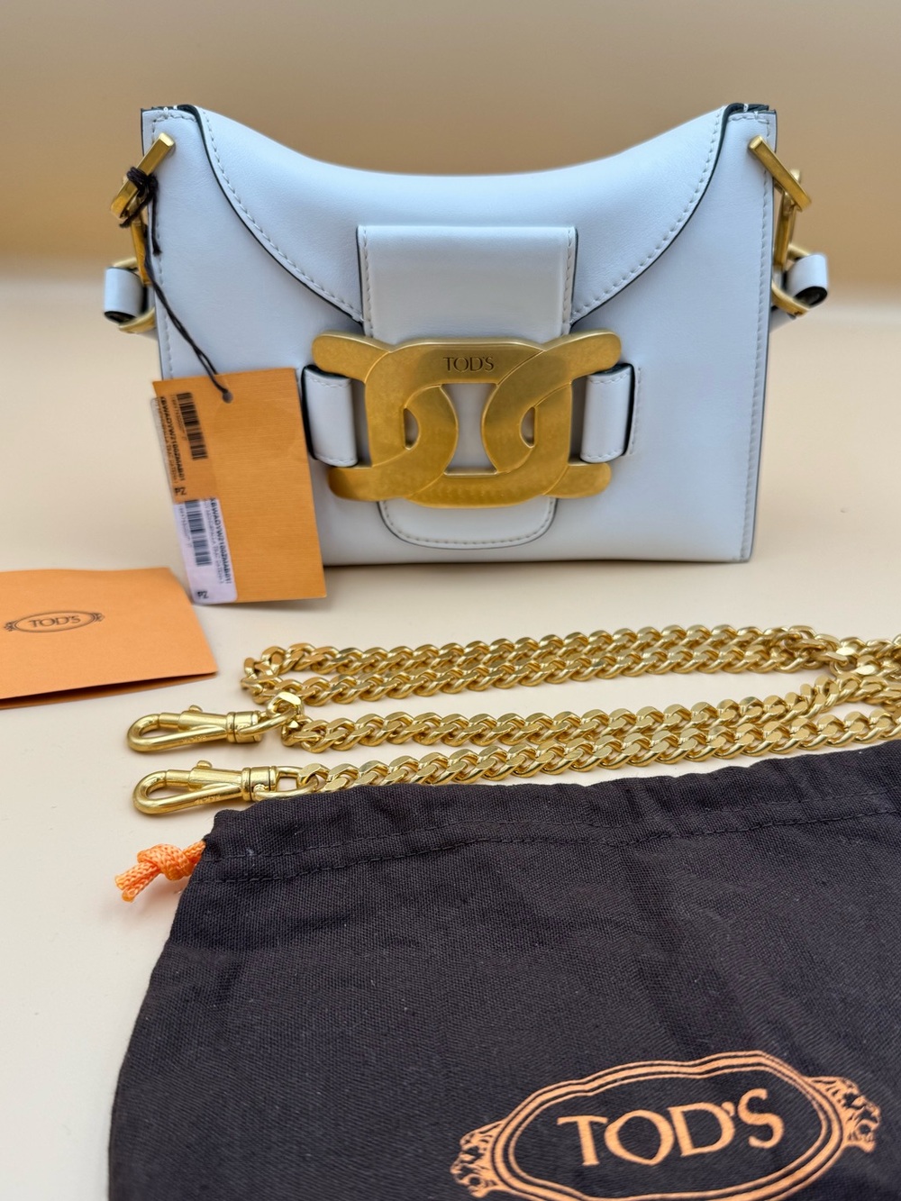 TOD’S Kate Mini White Leather Gold Chain Shoulder Bag NWT Authentic - Picture 9 of 13